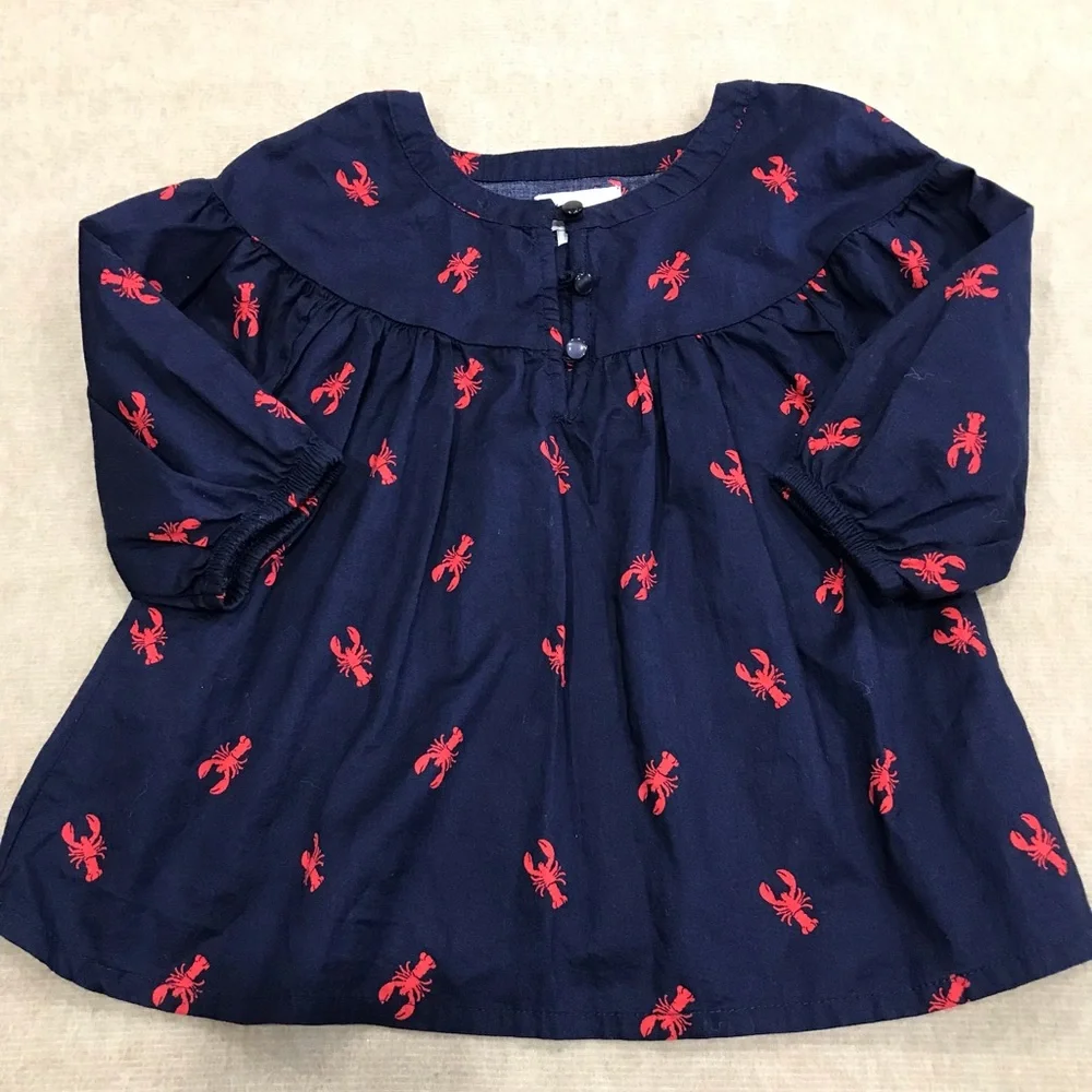 Girls Old Navy Lobster Crawfish Blouse  3/4 Sleeve w/ 3 Button Neckline Size 5…